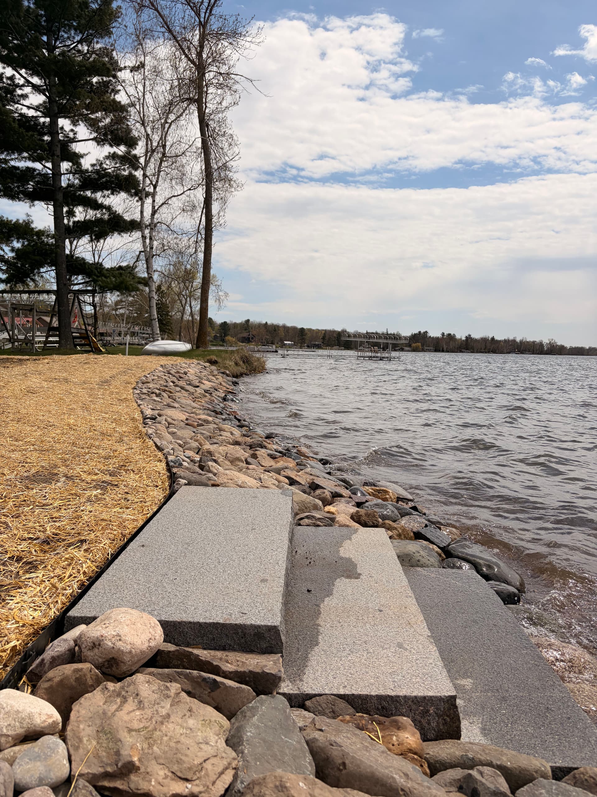 Riprap Install and Granite Steps Built for Lakefront Bank Protection image